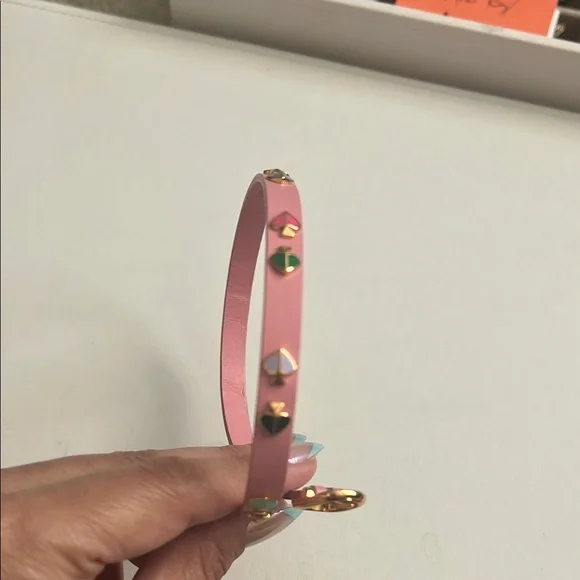 Kate Spade Pink Leather Wrap Bracelet with Gold Spade Accents - Picture 3 of 5
